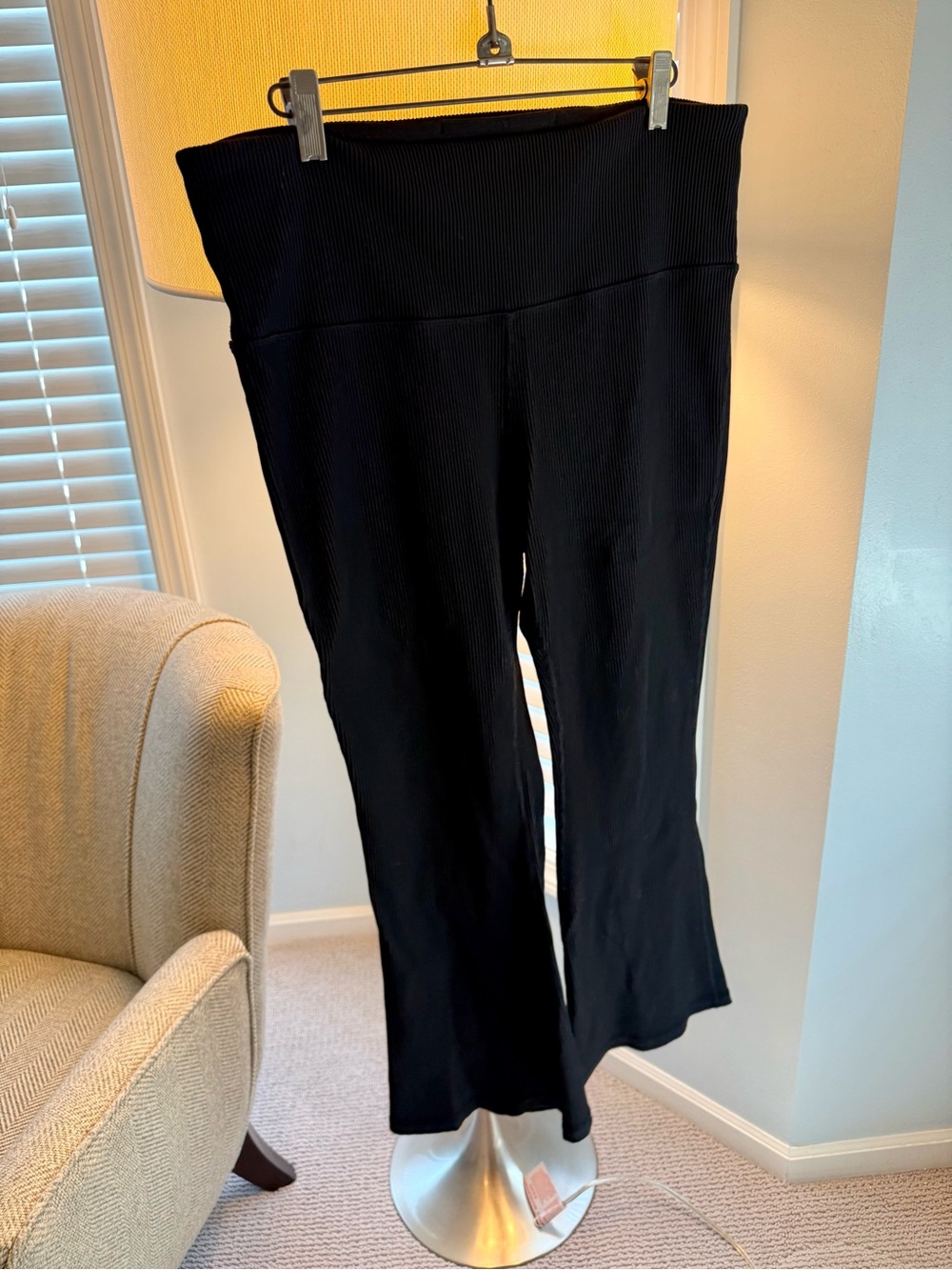 Athleta Elation Rib Crop Flare Black Ribbed Knit Pants
